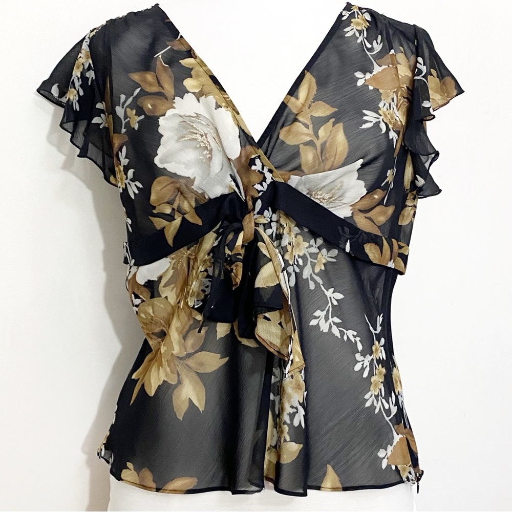 Apt. 9 Black Floral Tie-Front Blouse